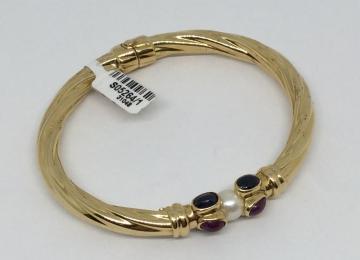 Pulsera Esclava De Oro Con Rubies Zafiros Y Perla Cultivada 1522922290